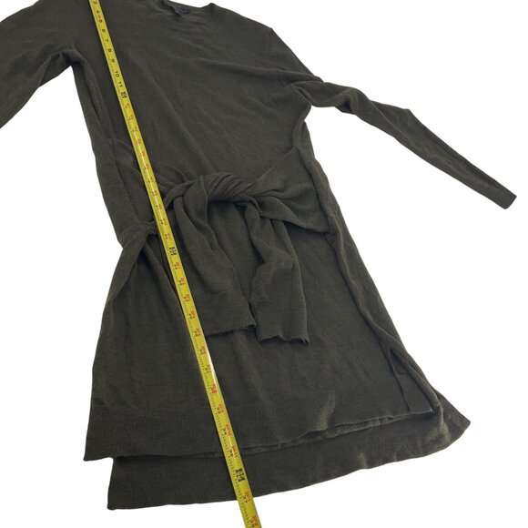 BCBGMaxAzria Olive Green Long-Sleeve Merino Wool Tie-Waist Sweater Dress M - Picture 8 of 9